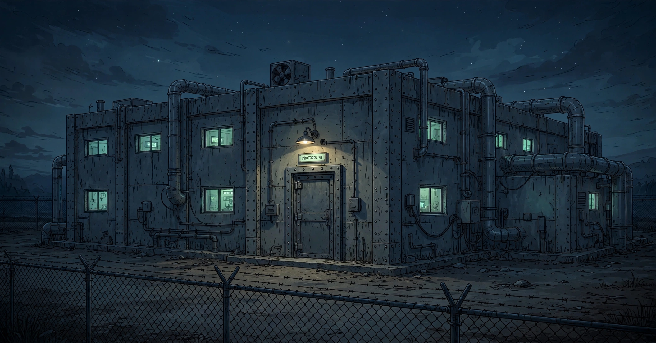 Quarantine research facility at night